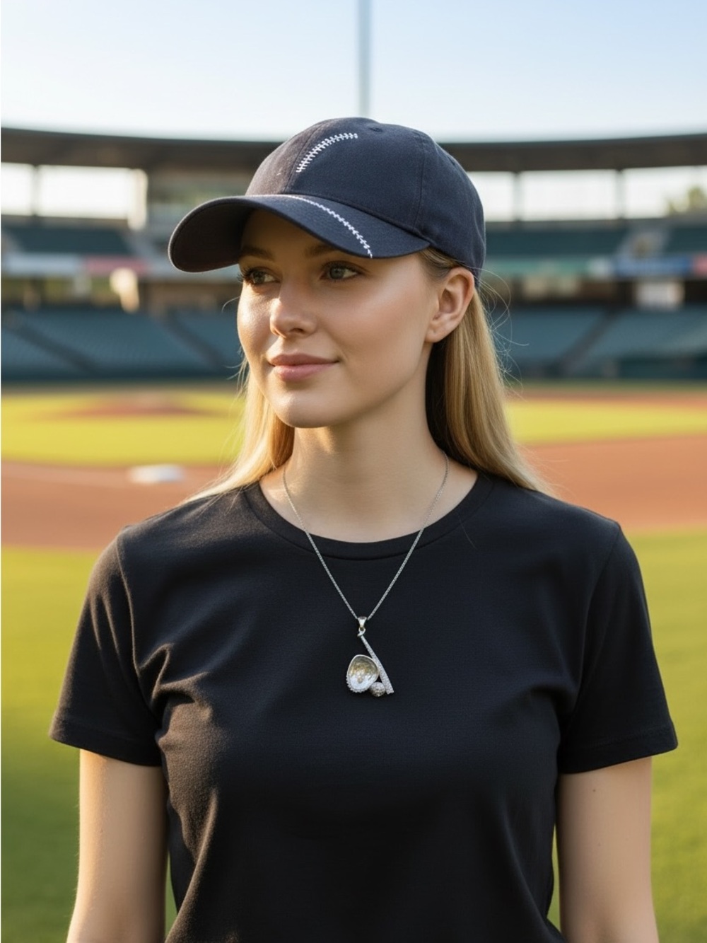 🆕 Baseball Softball Glove Bat Ball pendant- silver & Moissanite $250 retail